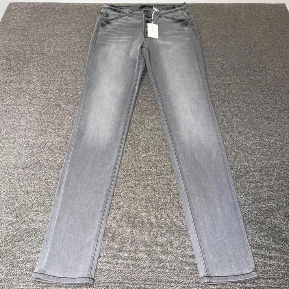 NWT KanCan Gray High Rise Button Fly Skinny Jeans Women's Size 28 Indie Grunge